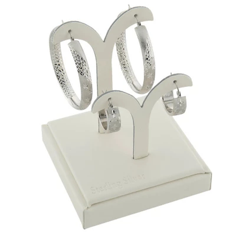 Sterling Silver 20Mm and 45Mm Star Pattern Hoop Set