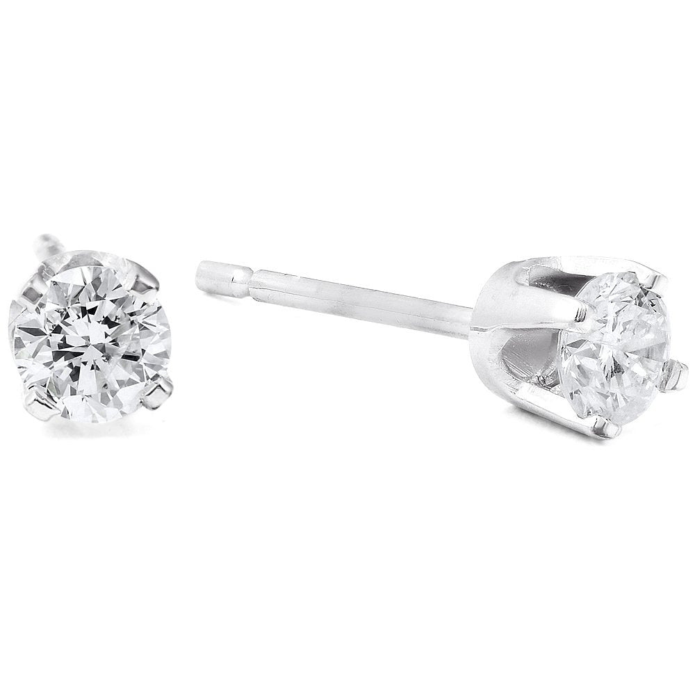 1/4 Carat Genuine Diamond Stud Earrings in 14K White Gold (I2-I3 Clarity, IJ Col