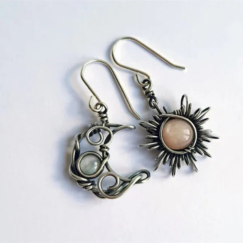 Bohemia Sun and Moon Earrings Sterling Silver Crystal Drop Earrings Women Female