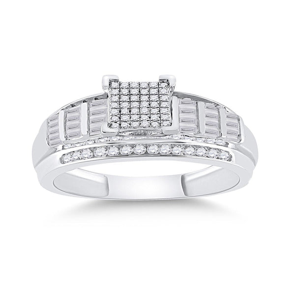Sterling Silver round Diamond Cluster Bridal Wedding Engagement Ring 3/8 Cttw