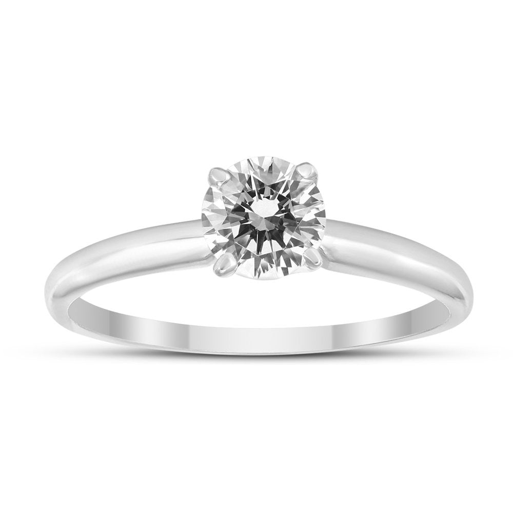Women'S 1/4 Carat round Diamond Solitaire Ring in 14K White Gold (J-K-L Color, I