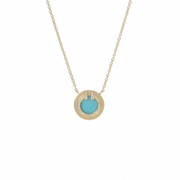 Used  & Co.  T Circle Diamond / Turquoise Ladies K18YG Necklace