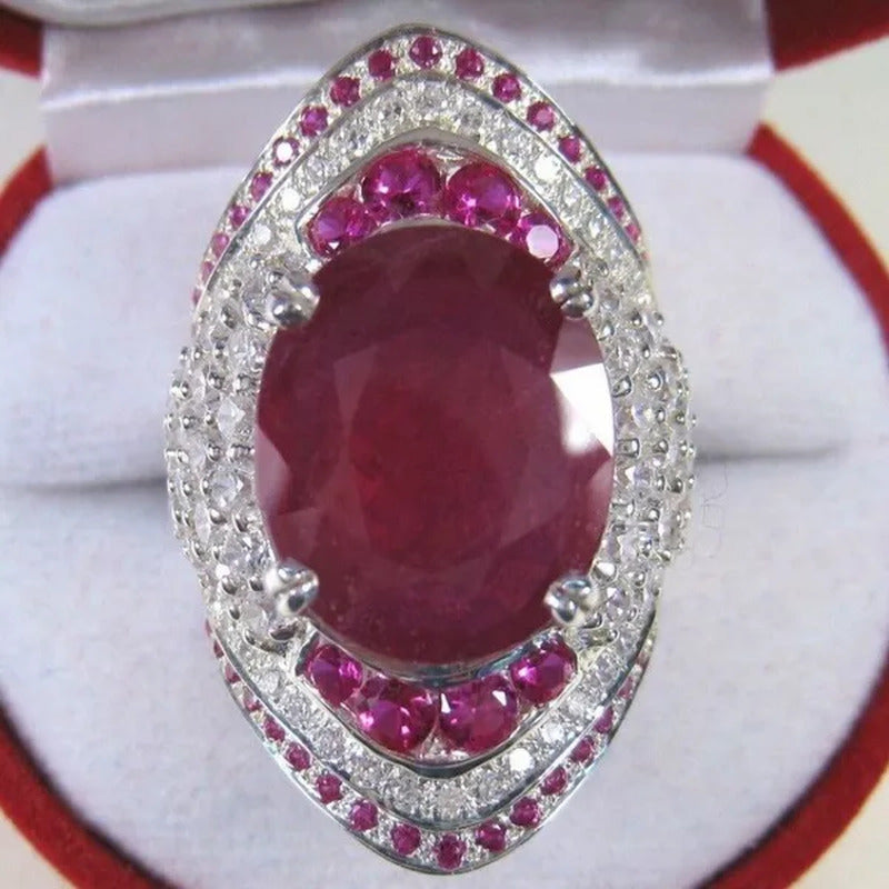 Women Ruby Gemstone 925 Silver Wedding Engagement Ring Jewelry Gifts