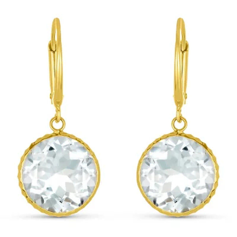 White Topaz round Cut Earrings in 14K Yellow Gold