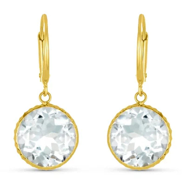 White Topaz round Cut Earrings in 14K Yellow Gold