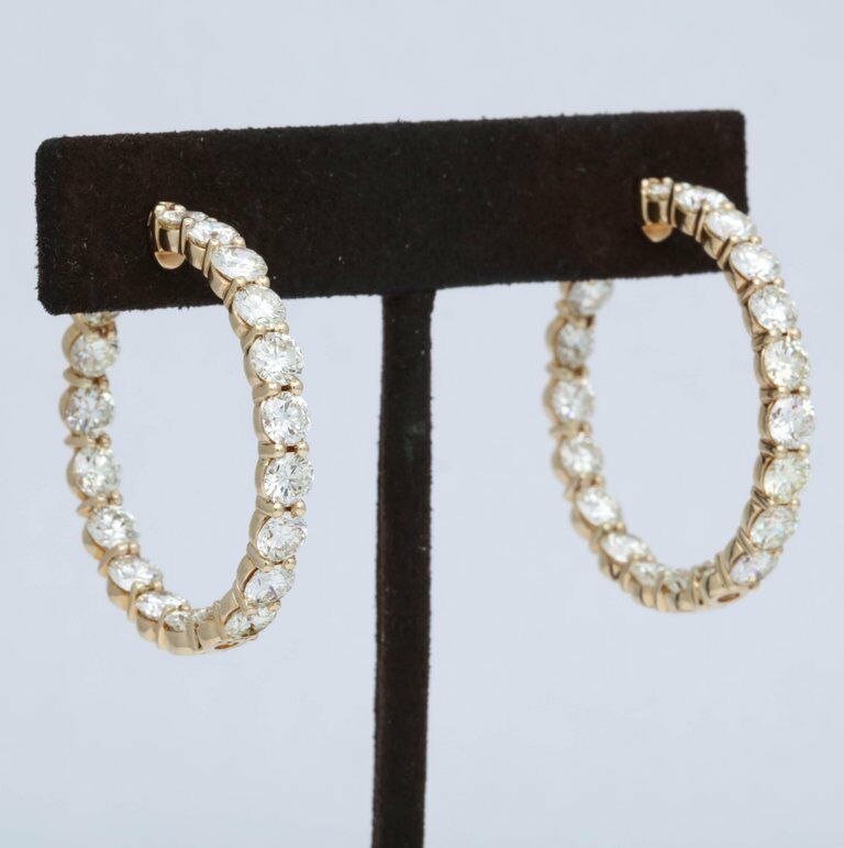 DIAMOND HOOP EARRING ROUND BRILLIANT INSIDE OUTSIDE SET DIAMOND EARRING