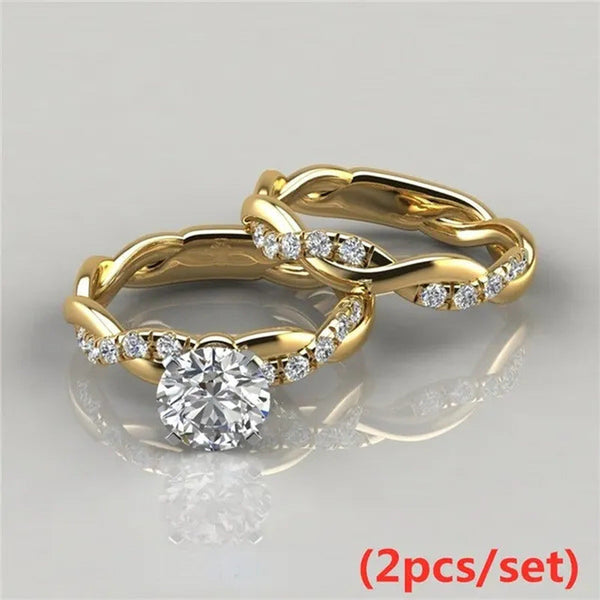 Women'S Dainty Twist round Cut White Sapphire Ring Set Bridal Engagement Diamond