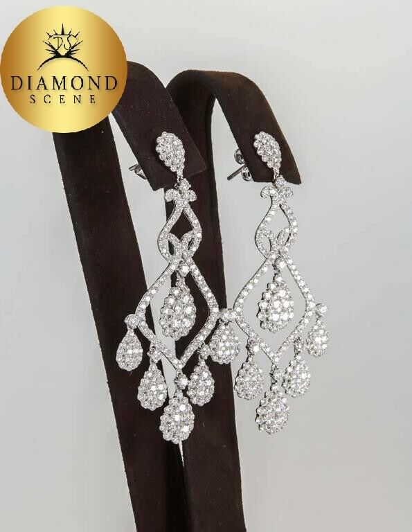Diamond Gold Chandelier Earrings 7.01 ct 18k white gold