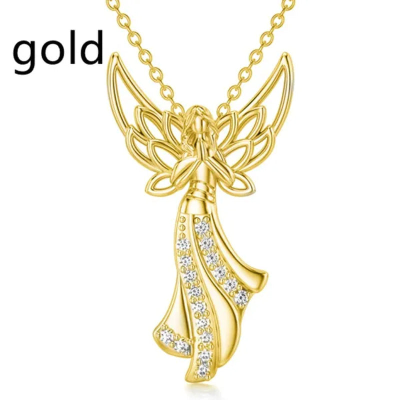 Exquisite Fashion Creative Women Angel Wings Diamond Necklace Holy Faith Angel P
