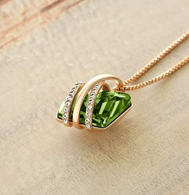 Wish Stone Pendant Necklace with Birthstone Crystal, 18K Rose Gold Plated/Silver