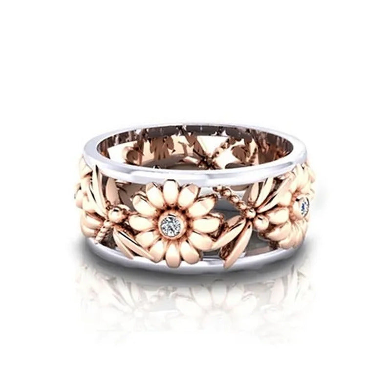 Women Jewellery Fine Sunflower Chrysanthemum DIAMOND RING Silver Wedding Ring (S