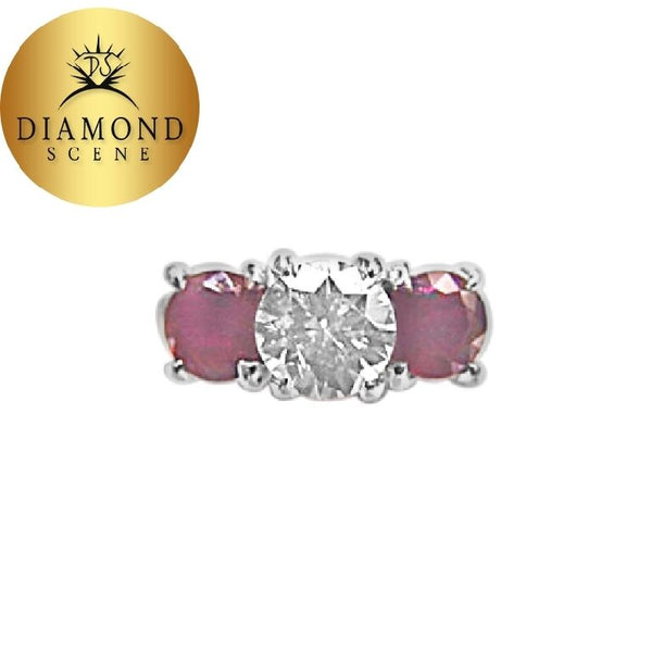 .46 CT ROUND BRILLIANT CUT DIAMOND 2 RUBIES ROUND CUT