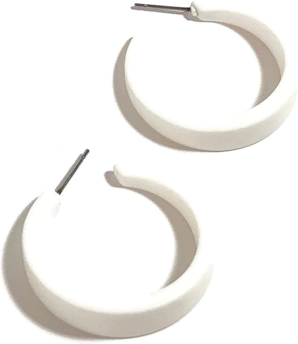 White Acrylic Tapered Lucite White Hoop Earrings 1.25 Inches