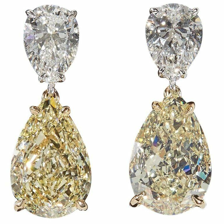 GIA Yellow and White Diamond Earring 6.80 carats of Fancy 2.01 ct F color VS2