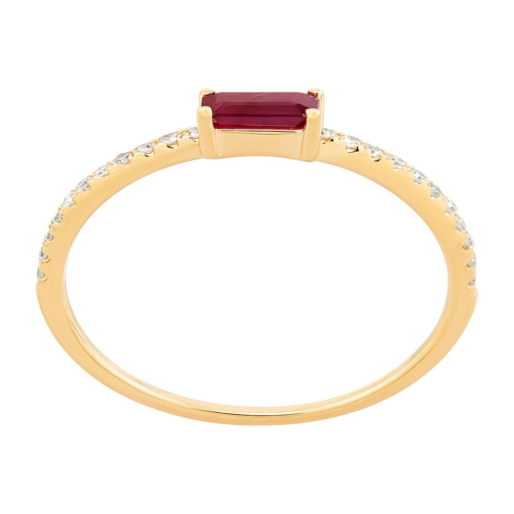 Women'S Welry Natural Emerald-Cut Ruby Ring with 1/10 Ct Diamonds in 14Kt Gold