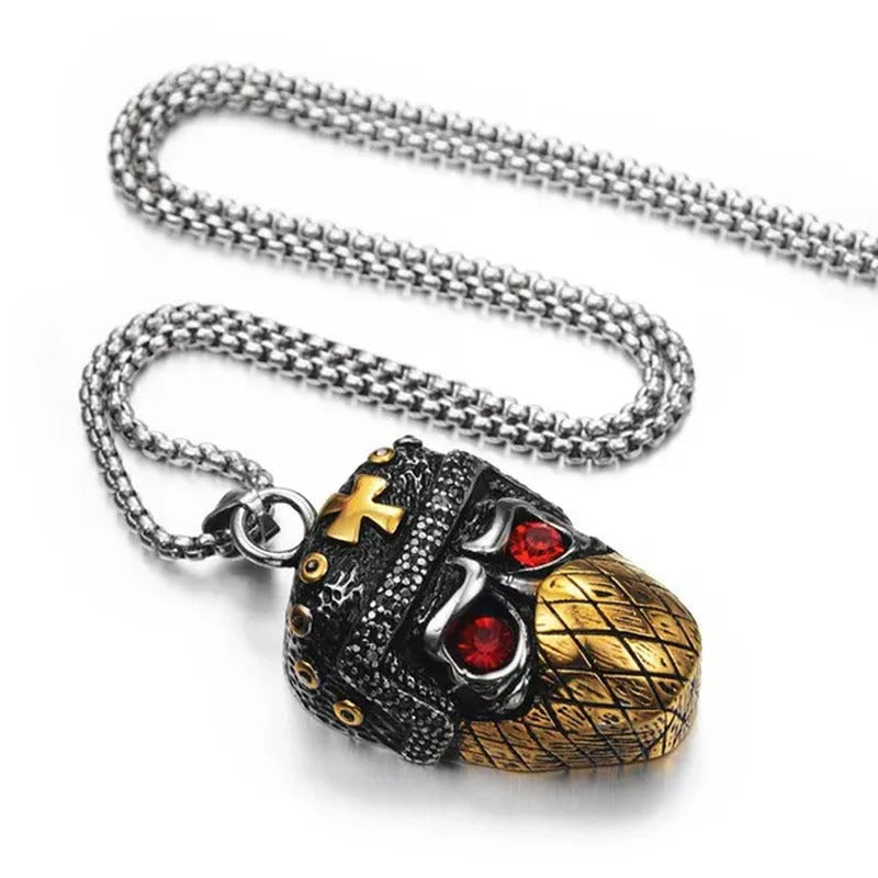 Retro Punk Gothic Necklace Ruby Ninja Mask Pendant Gold Plated Titanium Steel Je