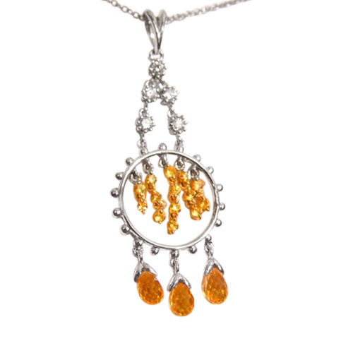 CIRCLE PENDANT YELLOW SAPPHIRE WITH 3 BRIOLETTE'S 2.50 CT ROUND DIAMOND PENDANT