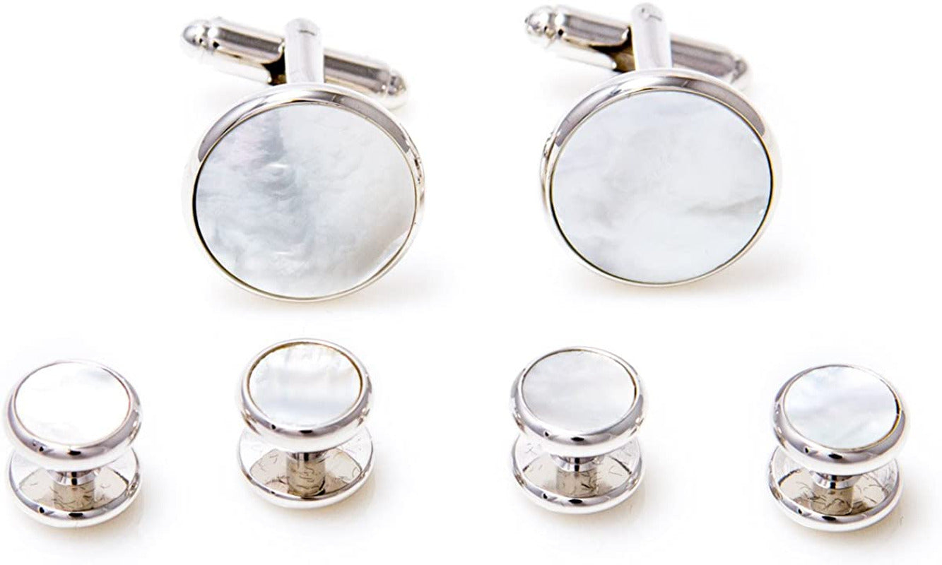 Mother of Pearl Cufflinks and Studs Tuxedo Set in a Presentation Gift Box & Poli