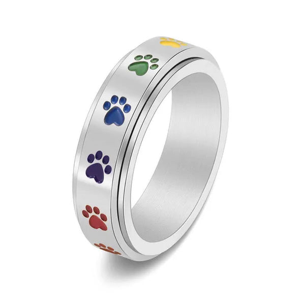 Women Men Multicolor Cartoon Cute Dog Footprints Spinner Ring Gay Lesbian LGBT P
