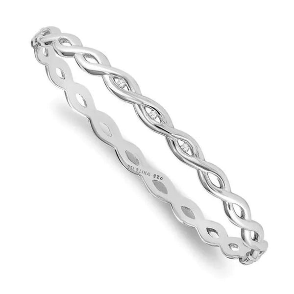 White Ice QW234 Sterling Silver 0.06 CT Diamond Twist Bangle Bracelet - Polished