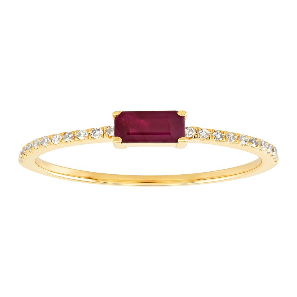Women'S Welry Natural Emerald-Cut Ruby Ring with 1/10 Ct Diamonds in 14Kt Gold