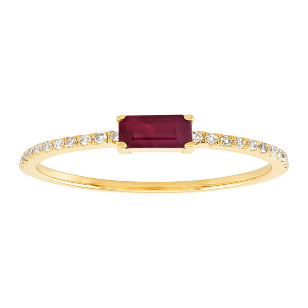 Women'S Welry Natural Emerald-Cut Ruby Ring with 1/10 Ct Diamonds in 14Kt Gold