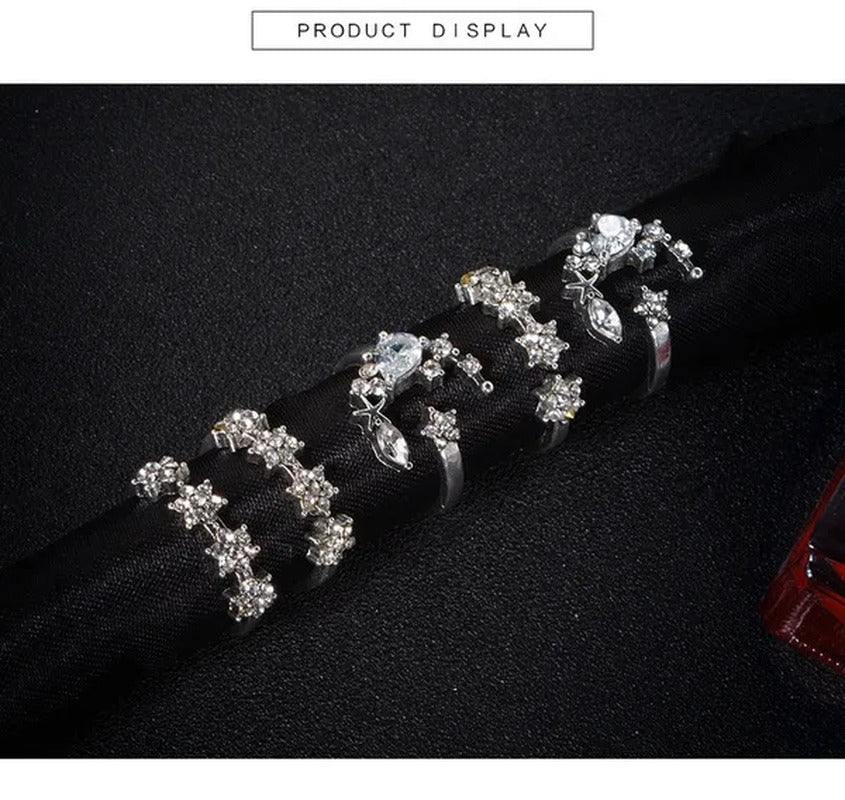 YOHAPP 5Pcs/Set Women Sterling Silver Boho Fashion Moon Diamond Ring Finger Knuc