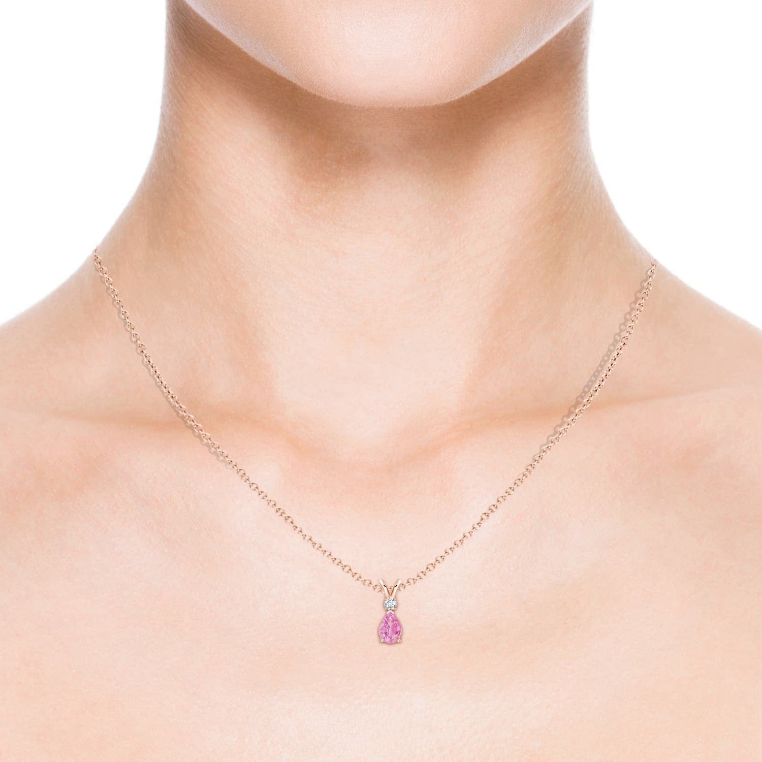 Natural Pink Sapphire Tear Drop Pendant Necklace for Women, Girls in 14K Solid G