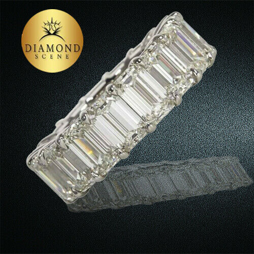 14 Carat Emerald Cut Diamond Platinum Eternity Band Ring