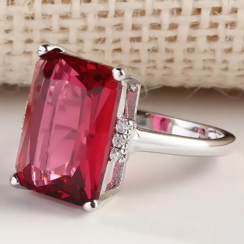 Women Fashion Natural 11.2CT Ruby Clear 925 Sterling Silver Wedding Ring Size 6