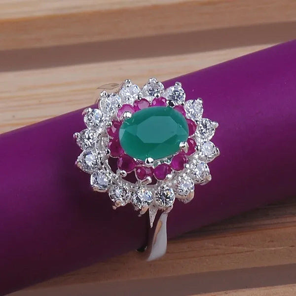 Fashion round Cut Emerald Ruby Gemstones 925 Sterling Silver Ring U Pick M201