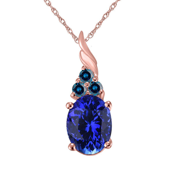 Tanzanite & Blue Diamond Pendant Necklace for Women | 14K Rose, White & Yellow G