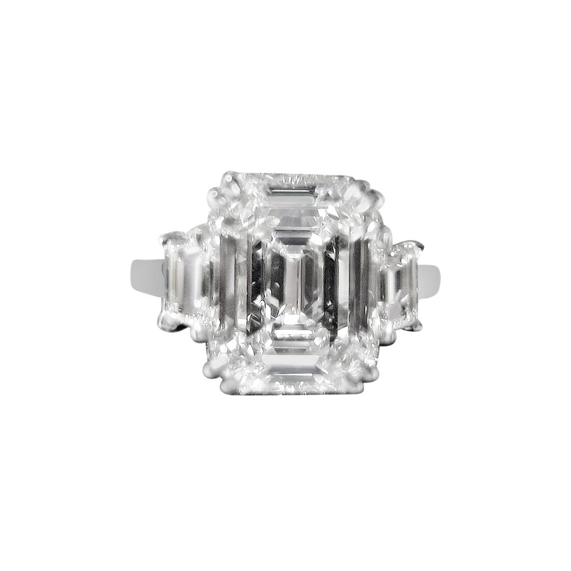 F COLOR VS1 CLARITY EMERALD SHAPE SET TWO TRAPEZOID ENGAGEMENT RING