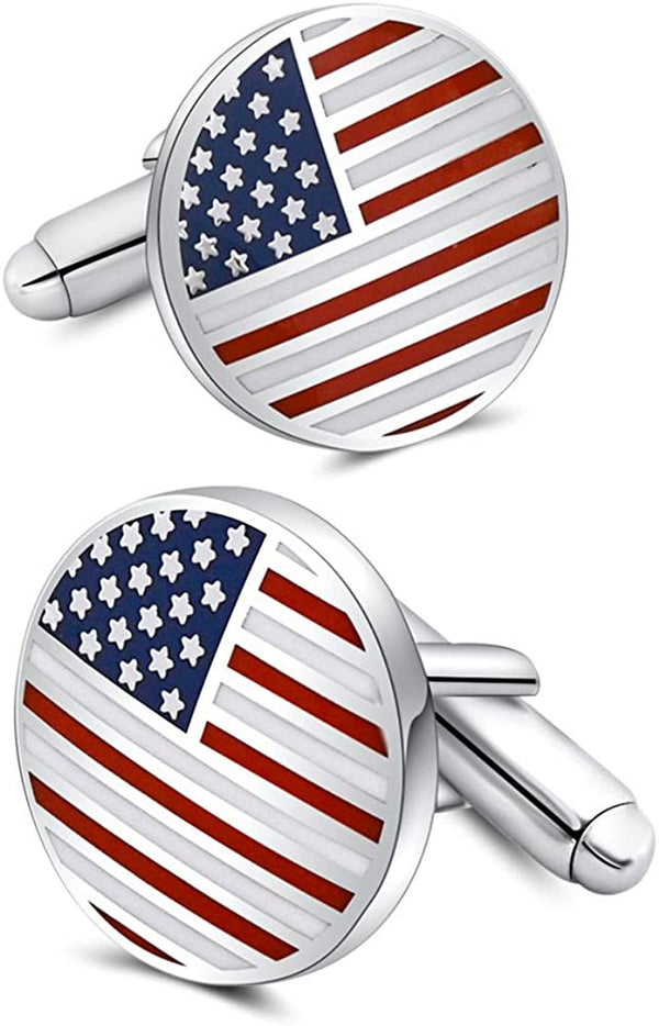American Flag Cufflinks Platinum Plated Enamel USA Flag Cuff Links Men'S Accesso