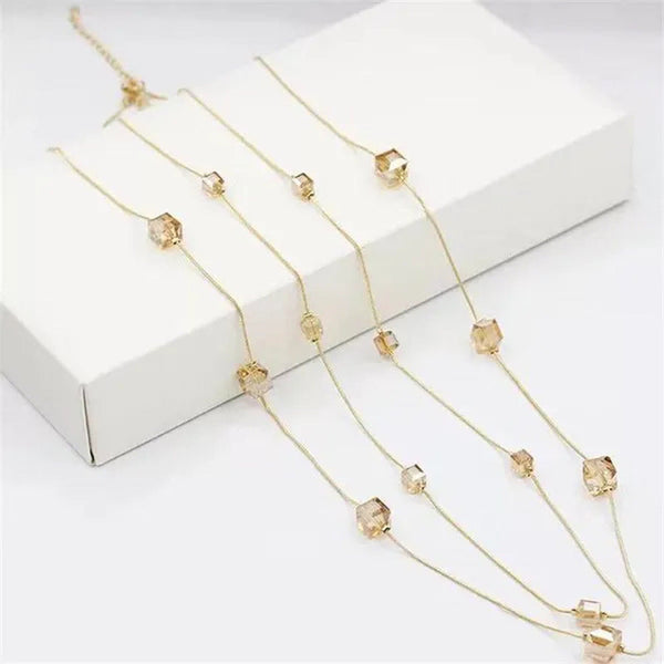 Women'S Square Long Chain Sweater Necklace Fashion Jewelry Double Long Tassel Ne