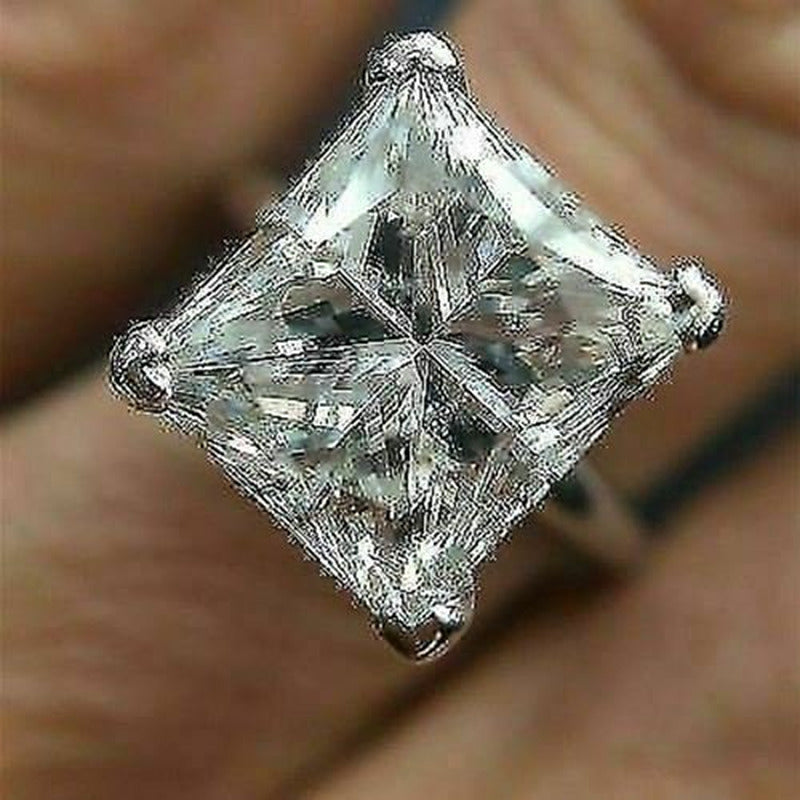 Solitaire 5.00 Ct Diamond Engagement Rings 14Kt White Gold Princess Cut Size 7