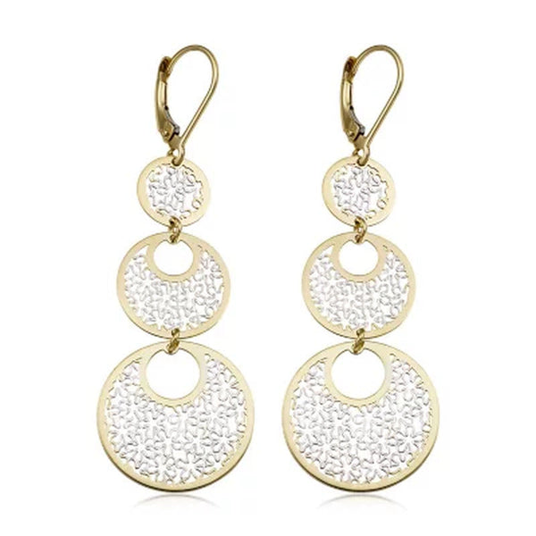 14K Two-Tone Gold 3-Tiered Filigree Drop Earrings