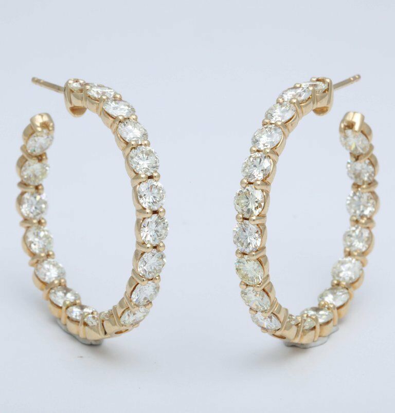 DIAMOND HOOP EARRING ROUND BRILLIANT INSIDE OUTSIDE SET DIAMOND EARRING