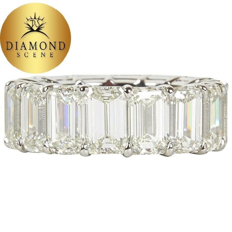 Incredible Carat Size Emerald Cut Diamond Platinum Eternity Band Ring