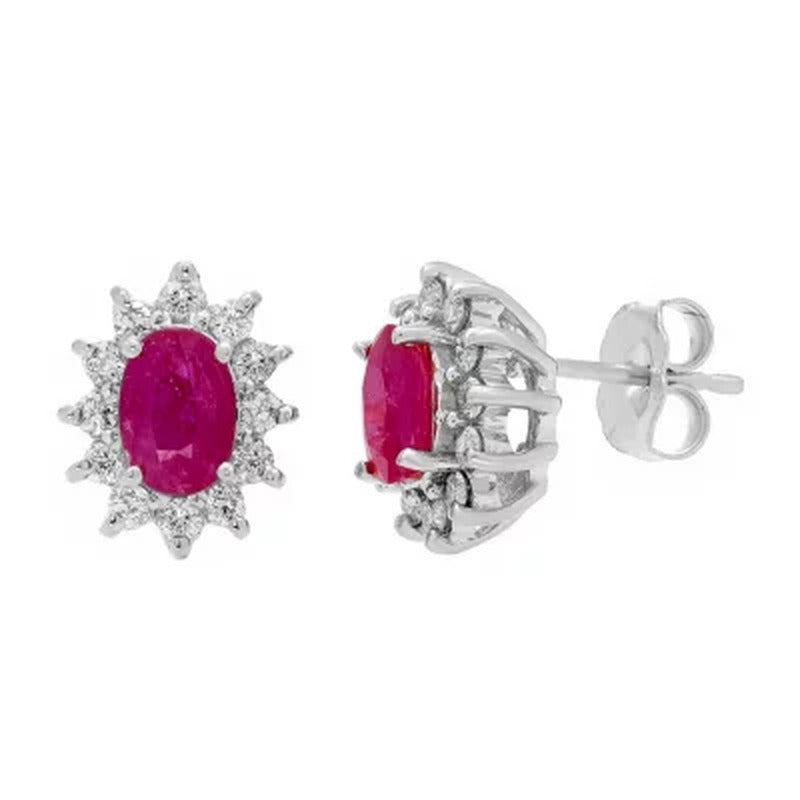 Genuine Ruby and 0.30 CT. T.W. Diamond Earrings in 14K Gold