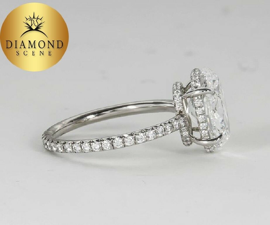 GIA OVAL SHAPE D COLOR SI1 CLARITY SET CENTER ROUND DIAMOND HALO ENGAGEMENT RING