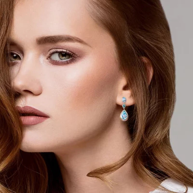Sky-Blue Topaz and London-Blue Topaz Teardrop Earrings in Sterling Silver