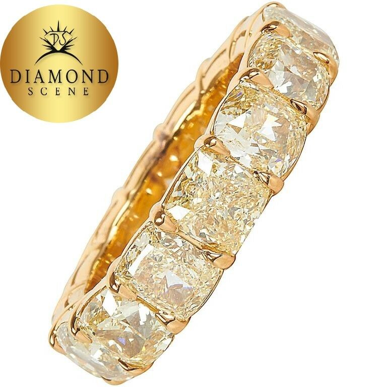 10 Carat Fancy Yellow Cushion Cut Diamond Gold Eternity Band Ring