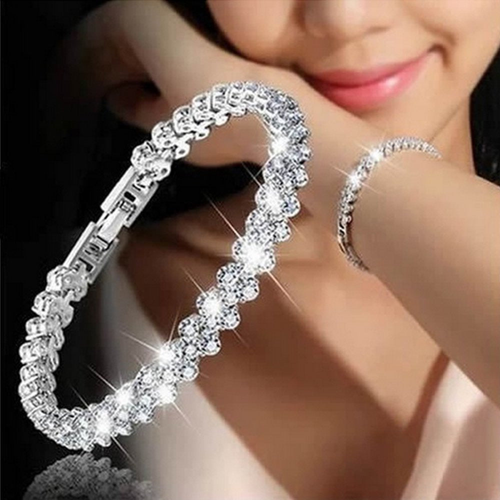 Woman Gold Silver Crystal Diamond Cuff Bracelet