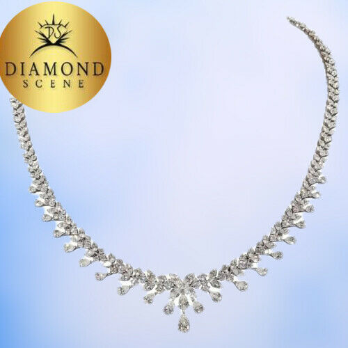 Pear Marquise Round diamond 18.20 carats of FG VS diamond necklace 18 k white