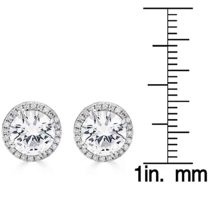 14K Gold Lab Created White Sapphires and 0.14 CT. T.W. Diamond Halo Stud Earring