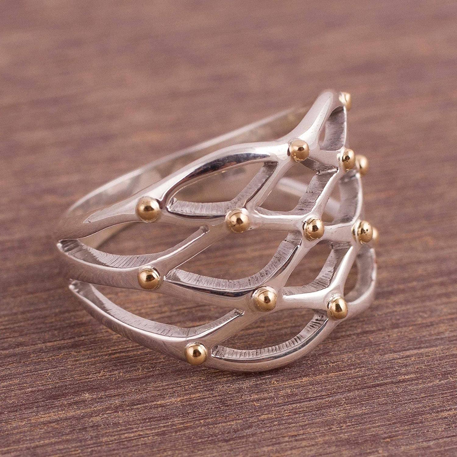 18K Gold Plated .925 Sterling Silver Cocktail Ring, Webbed Love'