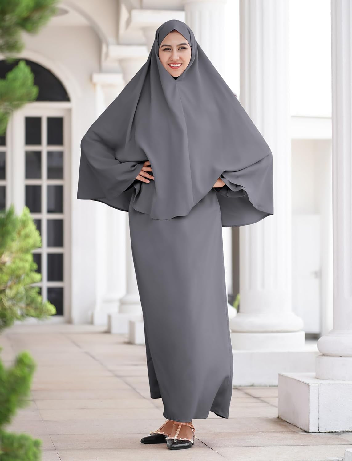 Women'S Muslim Prayer Dress with Hijab Scarf Turkey Kaftan Abaya Dress Two-Piece Full Length Dress