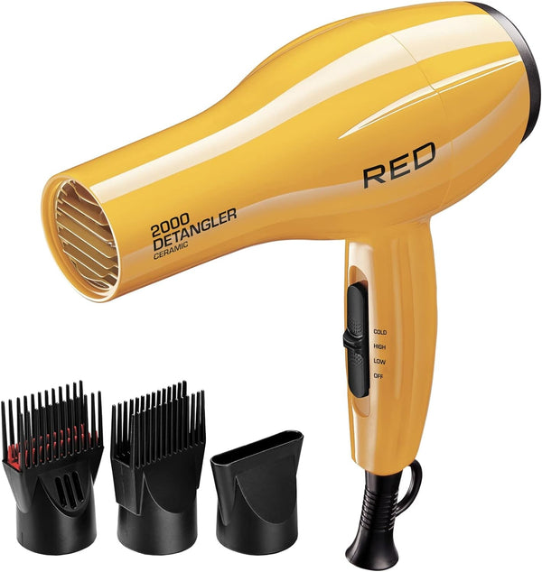 2000 Ceramic Hair Dryer, Professional Salon Blow Dryer 3 Attachments Included, 2 Detangler Piks, 1 Air Concentrator (Yellow)
