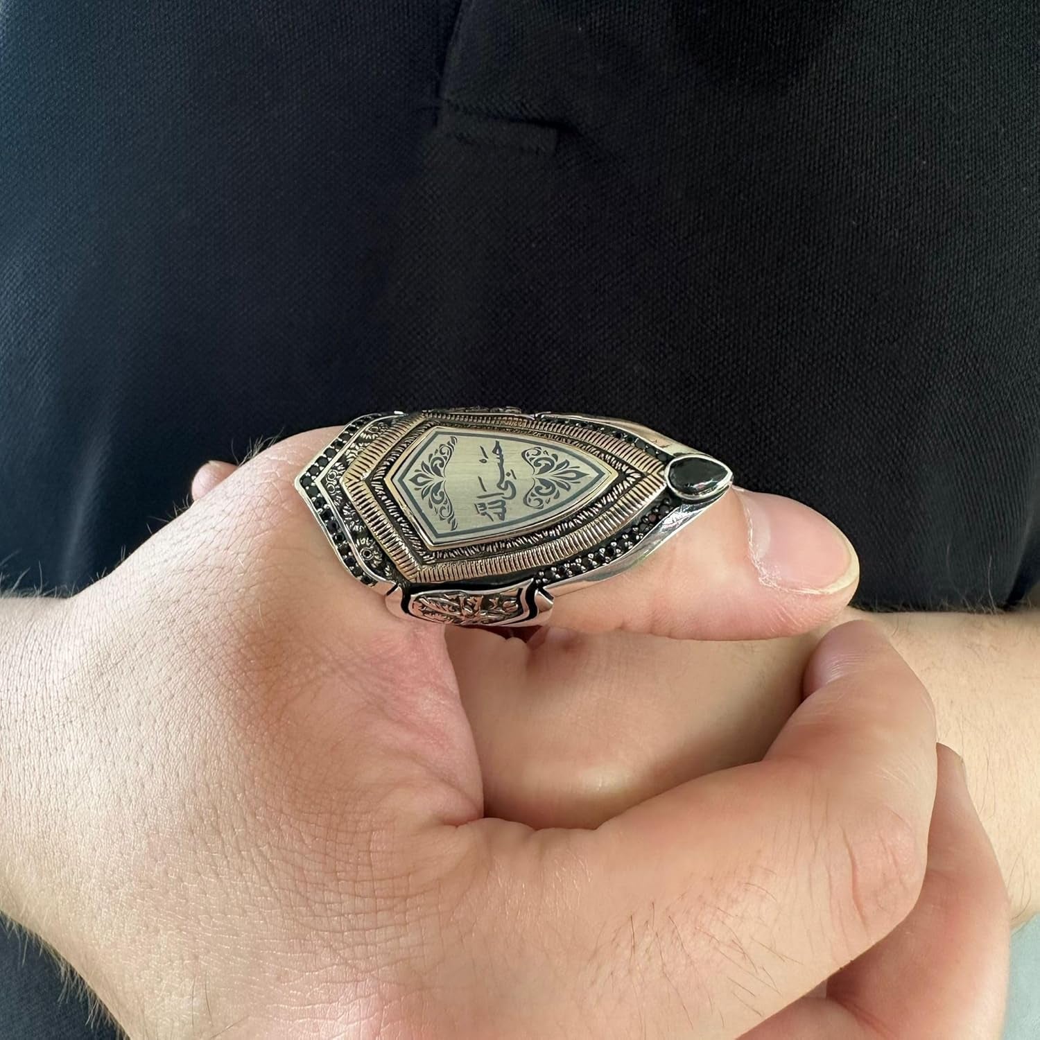 925 Sterling Silver Adjustable Hasbi Allah (Allah Is Sufficient for Me) Islamic Men'S Ring, with Cubic Zirconia Handmade Turkish Style Ring, Religious Muslim Jewelry Gift for Men
